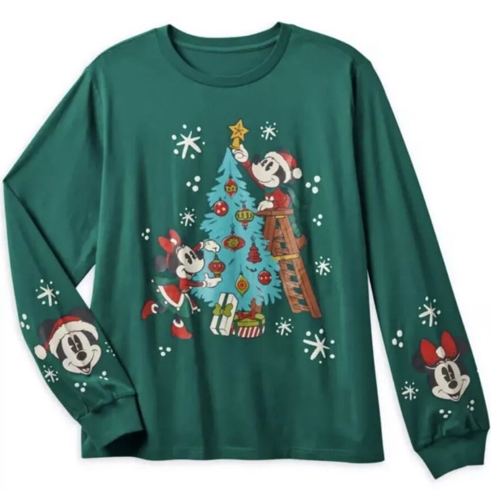 NWT Disneyland Holiday Mickey Minnie Christmas Green Long Sleeve Shirt Size 3XL